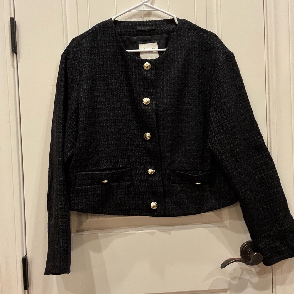 Abercrombie & Fitch Black Tweed Blazer with Gold Buttons